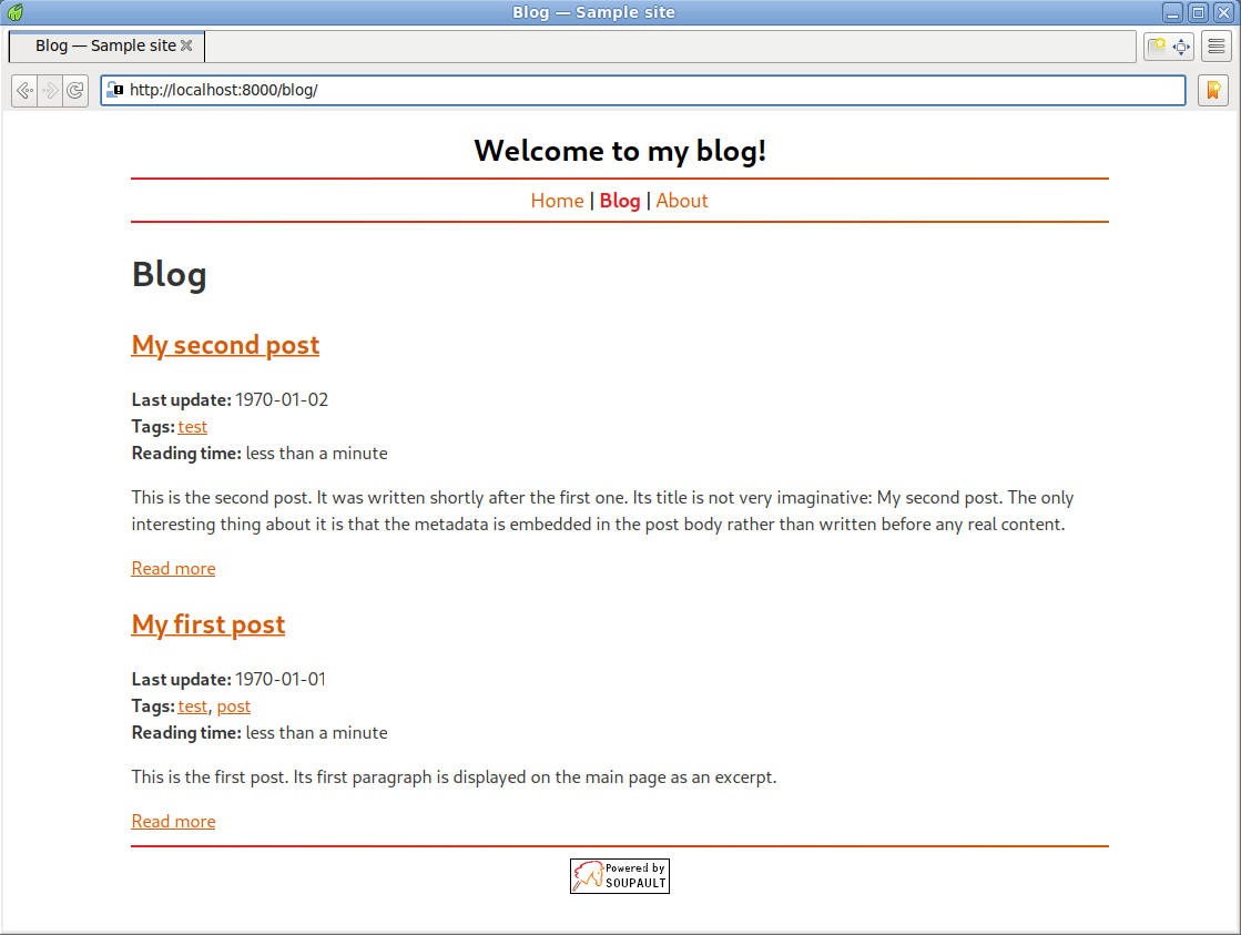 blog blueprint screenshot with an index of posts